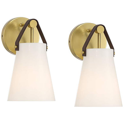 Ashley 10 1/2" High Antique Brass and Leather Wall Sconce Set of 2