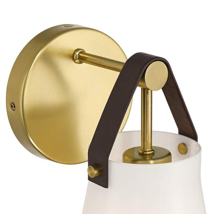 Ashley 10 1/2" High Antique Brass and Leather Wall Sconce Set of 2