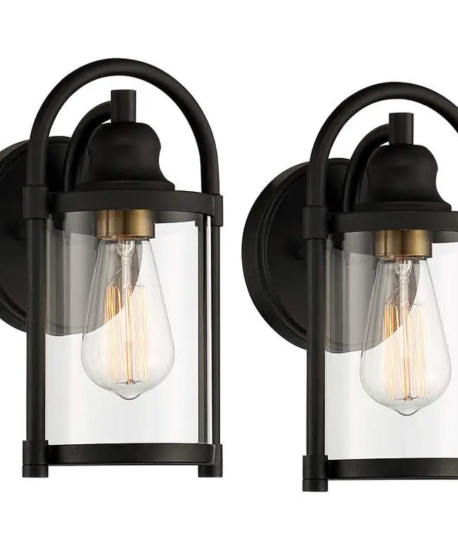 Avani 10 1/4" High Black and Brass Wall Sconce Set of 2 John Timberland