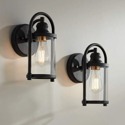 Avani 10 1/4" High Black and Brass Wall Sconce Set of 2 John Timberland