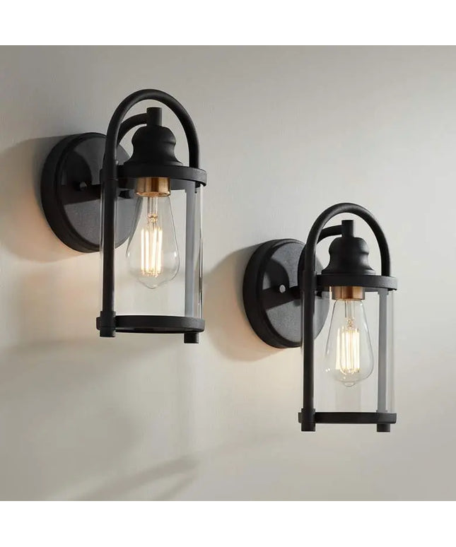 Avani 10 1/4" High Black and Brass Wall Sconce Set of 2 John Timberland