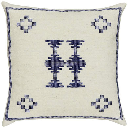 Aztec Cream and Indigo Wool 20" Square Accent Pillow Vision