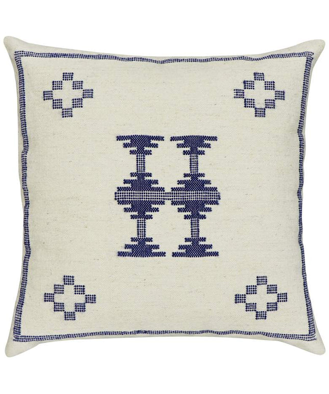 Aztec Cream and Indigo Wool 20" Square Accent Pillow Vision
