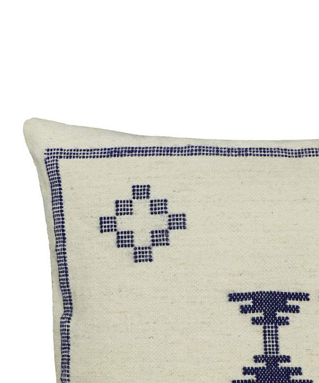 Aztec Cream and Indigo Wool 20" Square Accent Pillow