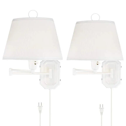 Barnes and Ivy Amelie White Swing Arm Plug-In Wall Lamps Set of 2 Barnes and Ivy