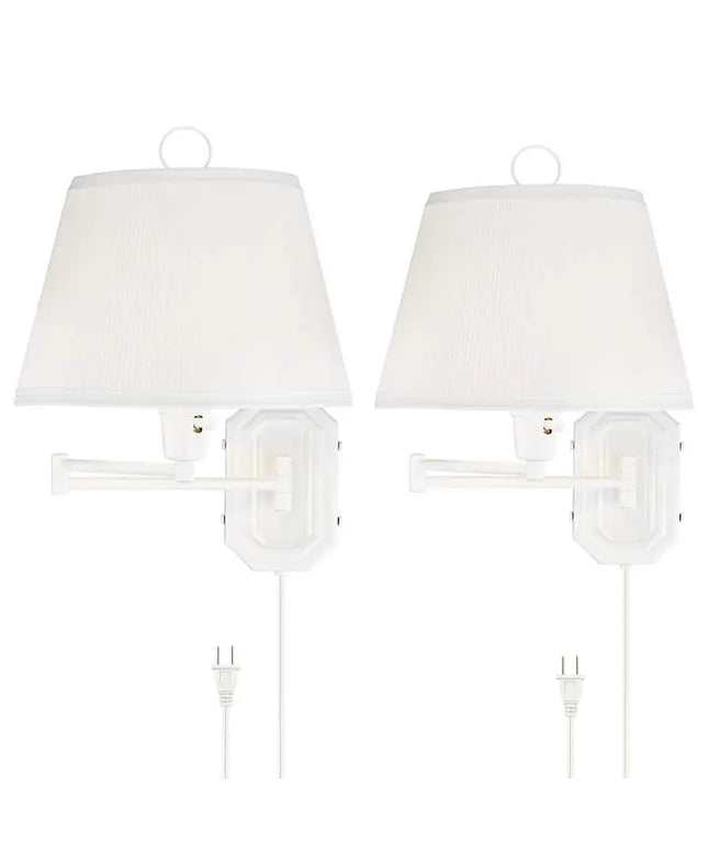 Barnes and Ivy Amelie White Swing Arm Plug-In Wall Lamps Set of 2 Barnes and Ivy