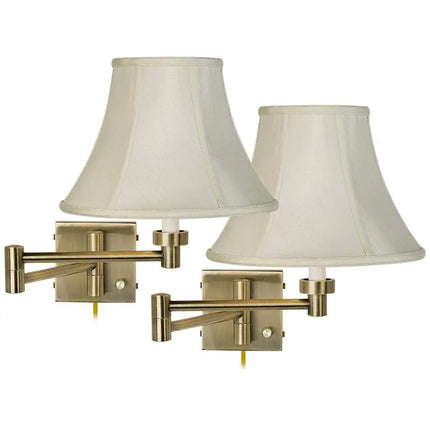 Barnes and Ivy Creme Bell Shade Antique Brass Swing Arm Wall Lamps Set of 2 Barnes and Ivy
