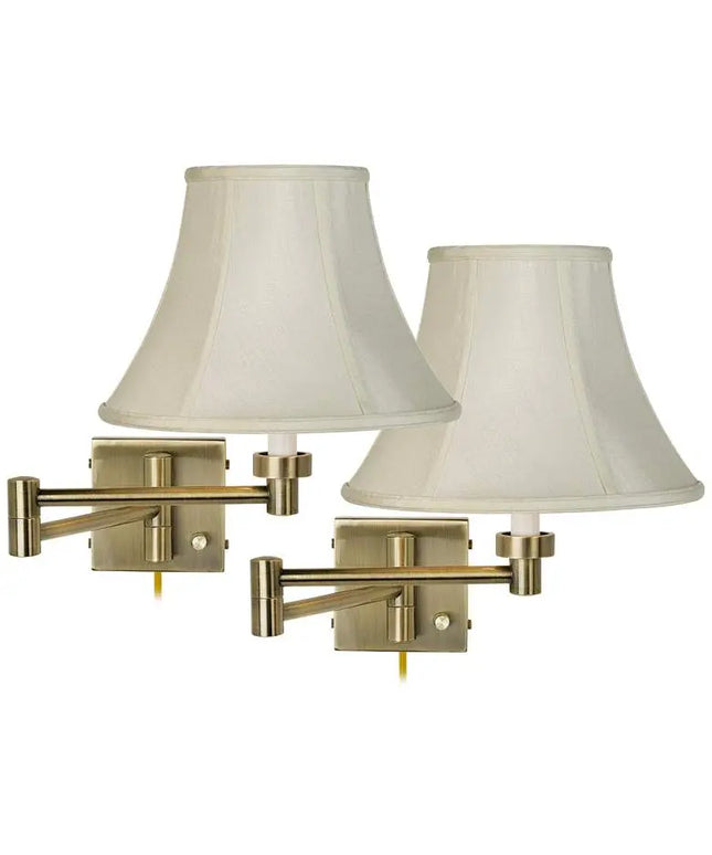 Barnes and Ivy Creme Bell Shade Antique Brass Swing Arm Wall Lamps Set of 2 Barnes and Ivy