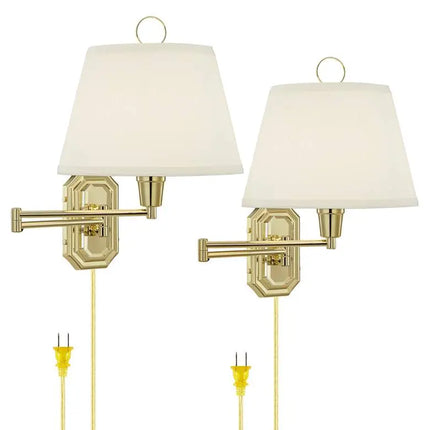 Barnes and Ivy Fredericks Traditional Brass Plug-In Wall Lamps Set of 2 Barnes and Ivy