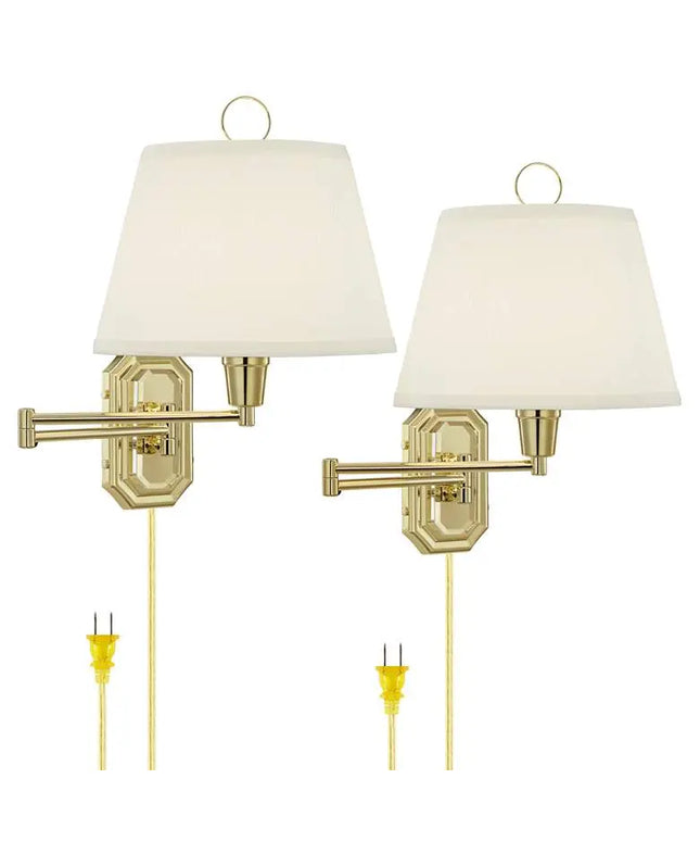 Barnes and Ivy Fredericks Traditional Brass Plug-In Wall Lamps Set of 2 Barnes and Ivy