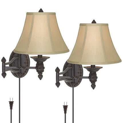 Barnes and Ivy Godia Bronze Plug-In Swing Arm Wall Lamps Set of 2 Barnes and Ivy