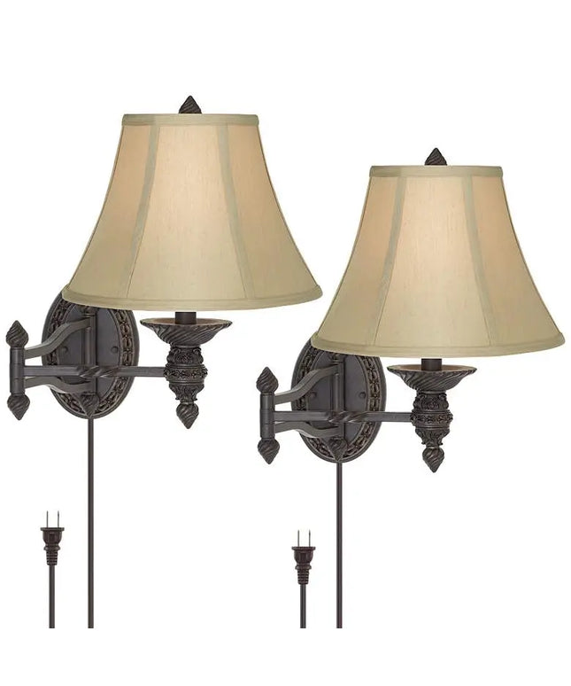 Barnes and Ivy Godia Bronze Plug-In Swing Arm Wall Lamps Set of 2 Barnes and Ivy