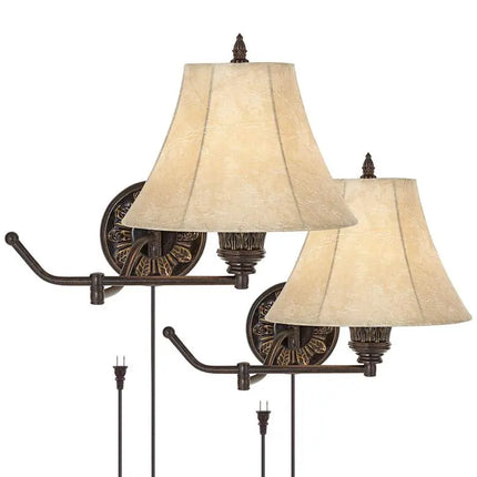 Barnes and Ivy Rosslyn Bronze Plug-In Swing Arm Wall Lamps Set of 2