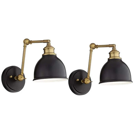 Barnes and Ivy Sania Black and Antique Brass Swing Arm Wall Lamps Set of 2 Barnes and Ivy