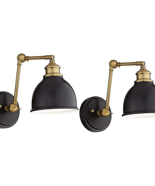 Barnes and Ivy Sania Black and Antique Brass Swing Arm Wall Lamps Set of 2 Barnes and Ivy