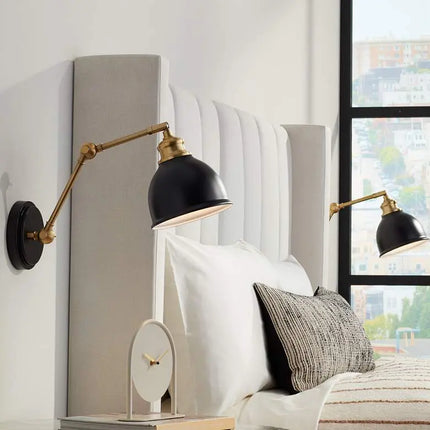 Barnes and Ivy Sania Black and Antique Brass Swing Arm Wall Lamps Set of 2 Barnes and Ivy