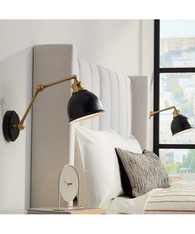 Barnes and Ivy Sania Black and Antique Brass Swing Arm Wall Lamps Set of 2 Barnes and Ivy