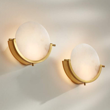Barranco 9 1/2" High Warm Gold Alabaster LED Wall Sconce Set of 2