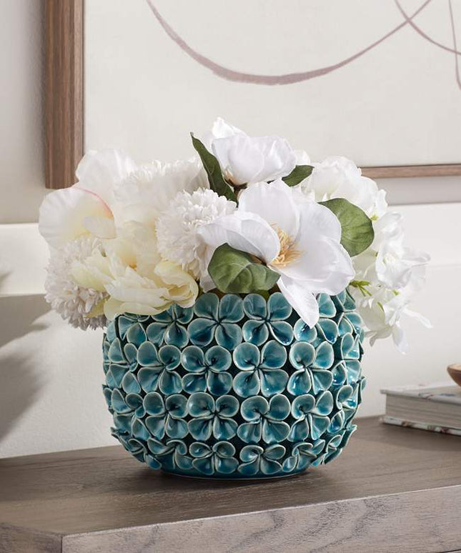 Bloomer 7 1/2" Wide Blue Floral Decorative Vase