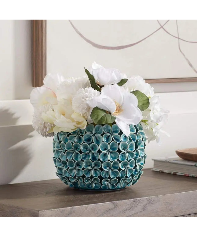 Bloomer 7 1/2" Wide Blue Floral Decorative Vase Dahlia Studios