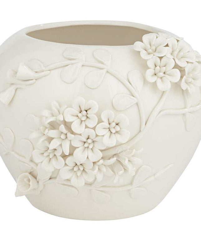 Bloomer 8 3/4" Wide White Glazed Floral Decorative Vase