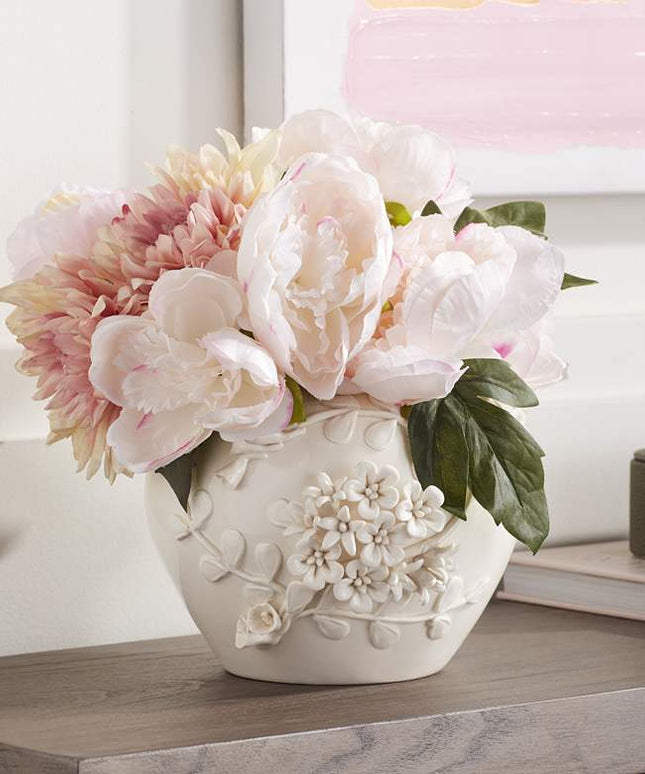 Bloomer 8 3/4" Wide White Glazed Floral Decorative Vase