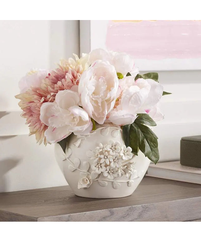 Bloomer 8 3/4" Wide White Glazed Floral Decorative Vase Dahlia Studios