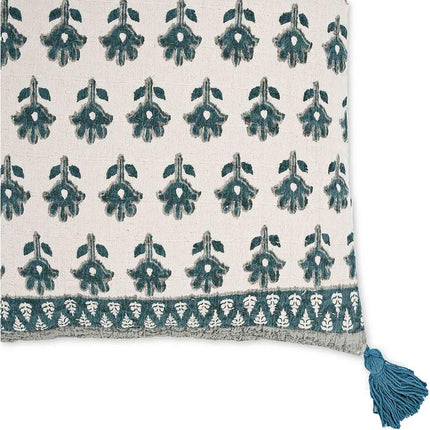 Blossom Blue Printed Cotton Tassel 20" Accent Cushion Vision