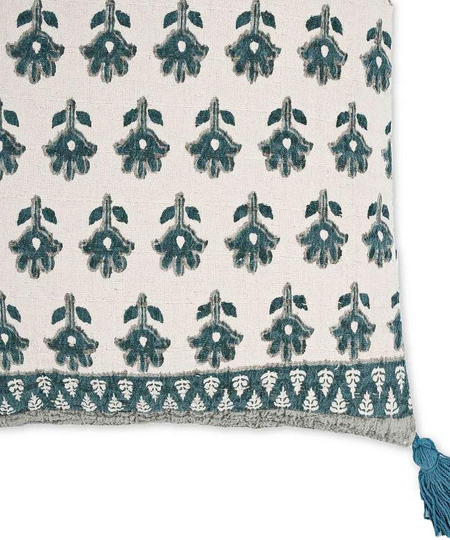 Blossom Blue Printed Cotton Tassel 20" Accent Cushion Vision