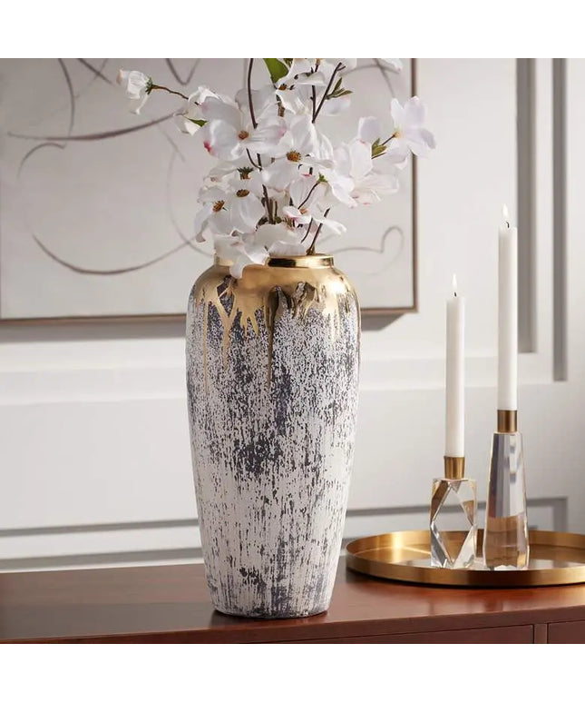 Blythe 14" High Matte Gold and Gray Decorative Vase Dahlia Studios