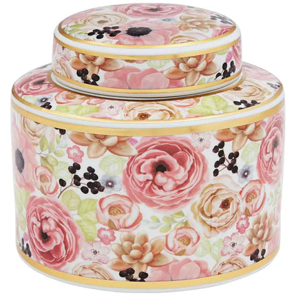 Brenna Multi-Color Floral 8" Wide Round Jar with Lid Dahlia Studios
