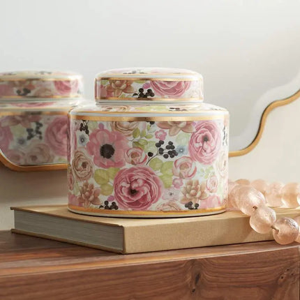Brenna Multi-Color Floral 8" Wide Round Jar with Lid Dahlia Studios