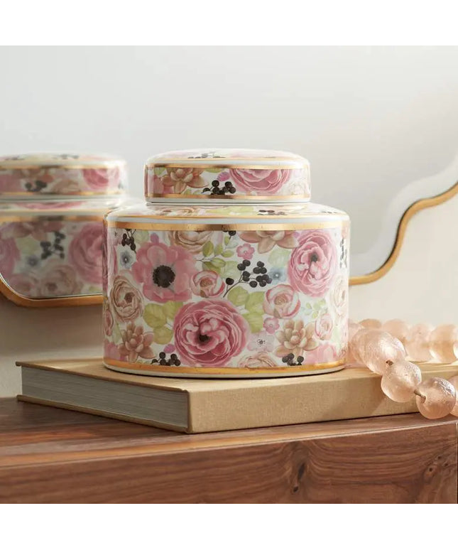 Brenna Multi-Color Floral 8" Wide Round Jar with Lid Dahlia Studios