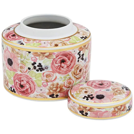 Brenna Multi-Color Floral 8" Wide Round Jar with Lid Dahlia Studios