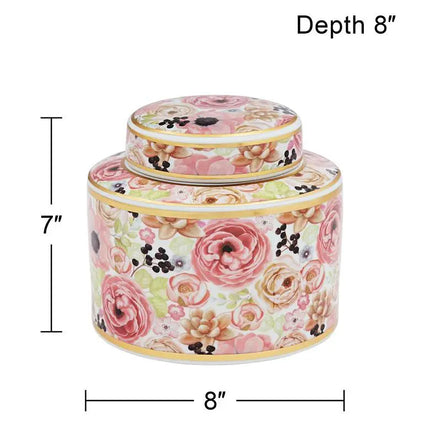 Brenna Multi-Color Floral 8" Wide Round Jar with Lid Dahlia Studios