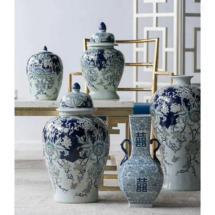 Bryn 16 1/2" High Blue and White Ginger Jar with Lid Franklin Iron Works