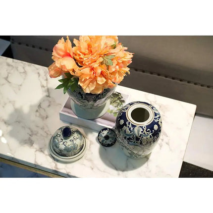 Bryn 16 1/2" High Blue and White Ginger Jar with Lid Franklin Iron Works