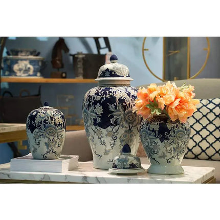 Bryn 16 1/2" High Blue and White Ginger Jar with Lid Franklin Iron Works