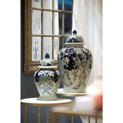 Bryn 16 1/2" High Blue and White Ginger Jar with Lid Franklin Iron Works