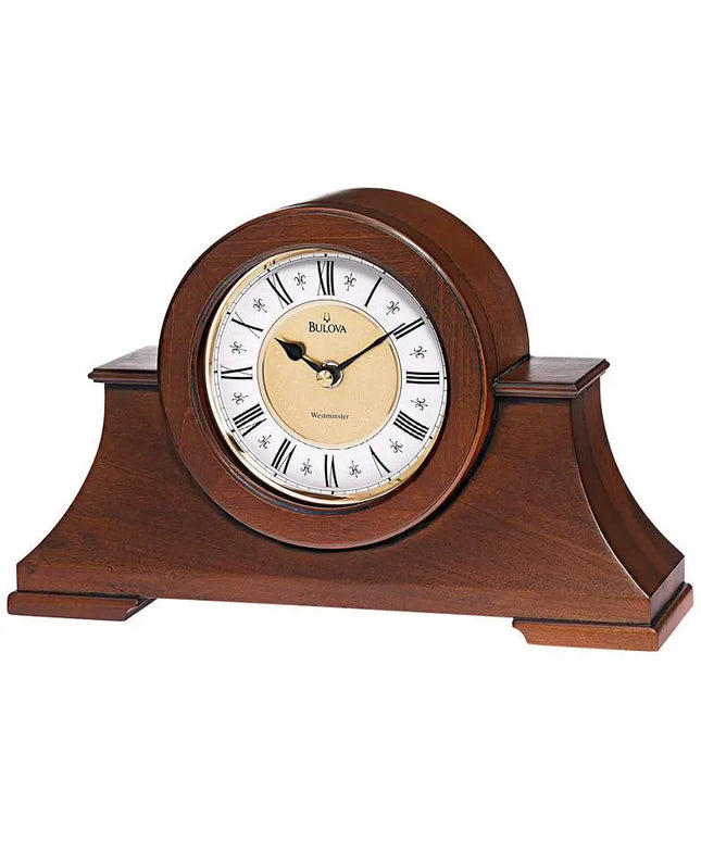 Bulova Cambria Antique Walnut 12" Wide Chime Table Clock Clock