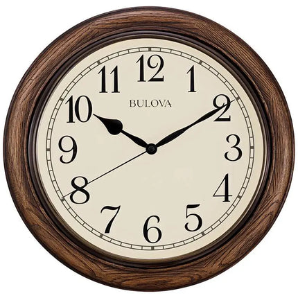 Bulova Oakbrook Dark Oak Wood 16" Round Wall Clock Clock