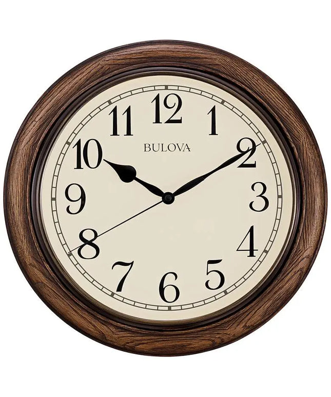 Bulova Oakbrook Dark Oak Wood 16" Round Wall Clock Clock