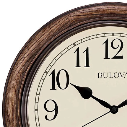 Bulova Oakbrook Dark Oak Wood 16" Round Wall Clock Clock