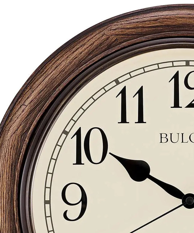 Bulova Oakbrook Dark Oak Wood 16" Round Wall Clock Clock