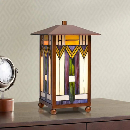 Cal Lighting 14" Bronze Tiffany-Style Mission Accent Table Lamp Cal Lighting