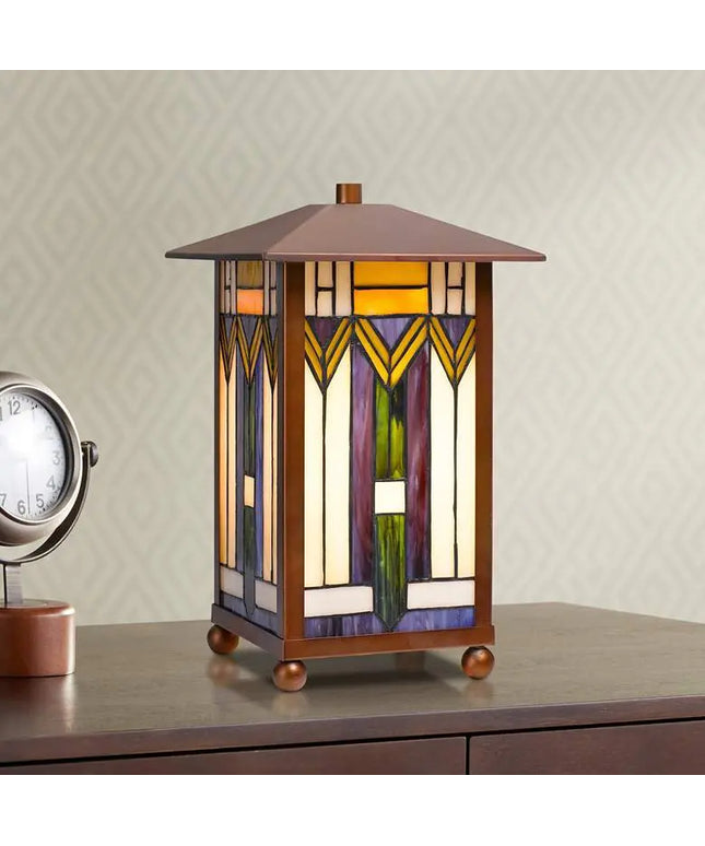 Cal Lighting 14" Bronze Tiffany-Style Mission Accent Table Lamp Cal Lighting