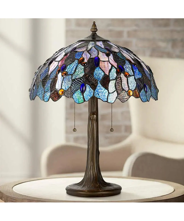 Cal Lighting 22 1/2" Antique Brass and Blue Glass Accent Lamp Cal Lighting