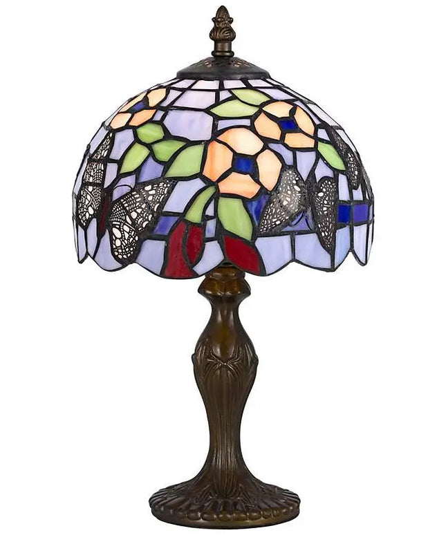 Cal Lighting Butterfly and Flower 14" High Tiffany-Style Accent Lamp Cal Lighting