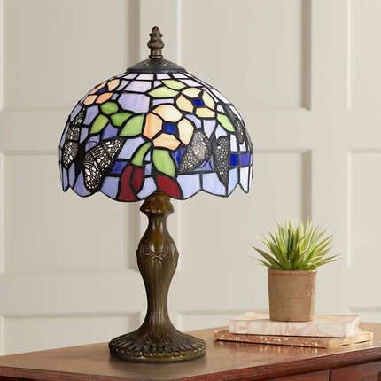 Cal Lighting Butterfly and Flower 14" High Tiffany-Style Accent Lamp Cal Lighting