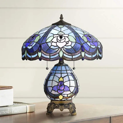 Cal Lighting Cobalt Blue Flower 19 3/4" Tiffany-Style Night Light Lamp Cal Lighting